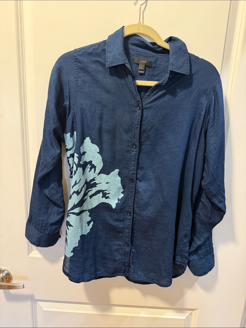 J.Crew Collection Navy Button-Front Shirt with Light Blue Floral Print (S) EUC